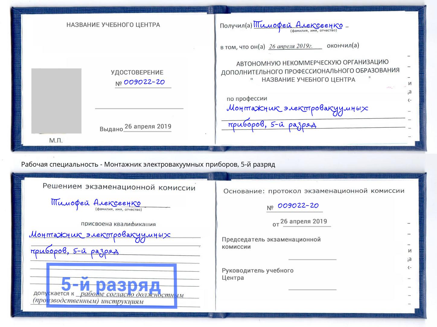 корочка 5-й разряд Монтажник электровакуумных приборов Саянск