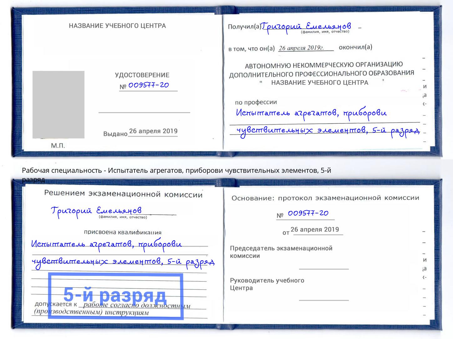 корочка 5-й разряд Испытатель агрегатов, приборови чувствительных элементов Саянск