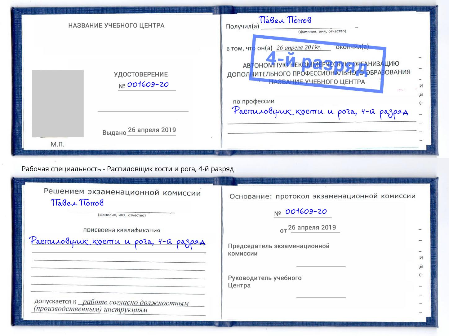 корочка 4-й разряд Распиловщик кости и рога Саянск