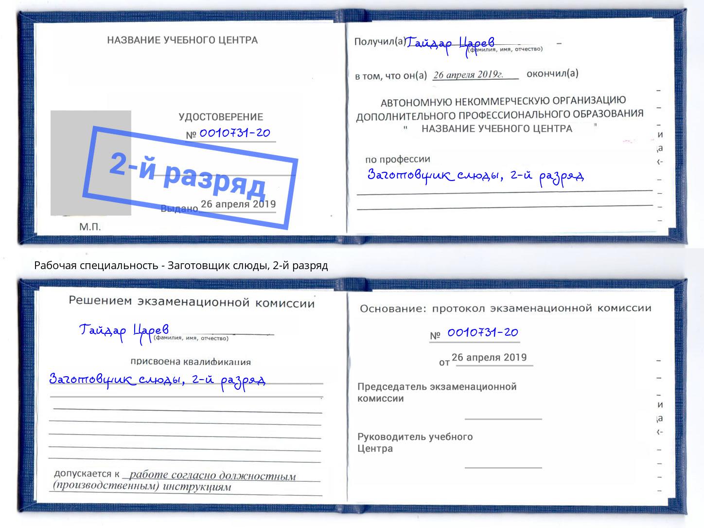 корочка 2-й разряд Заготовщик слюды Саянск