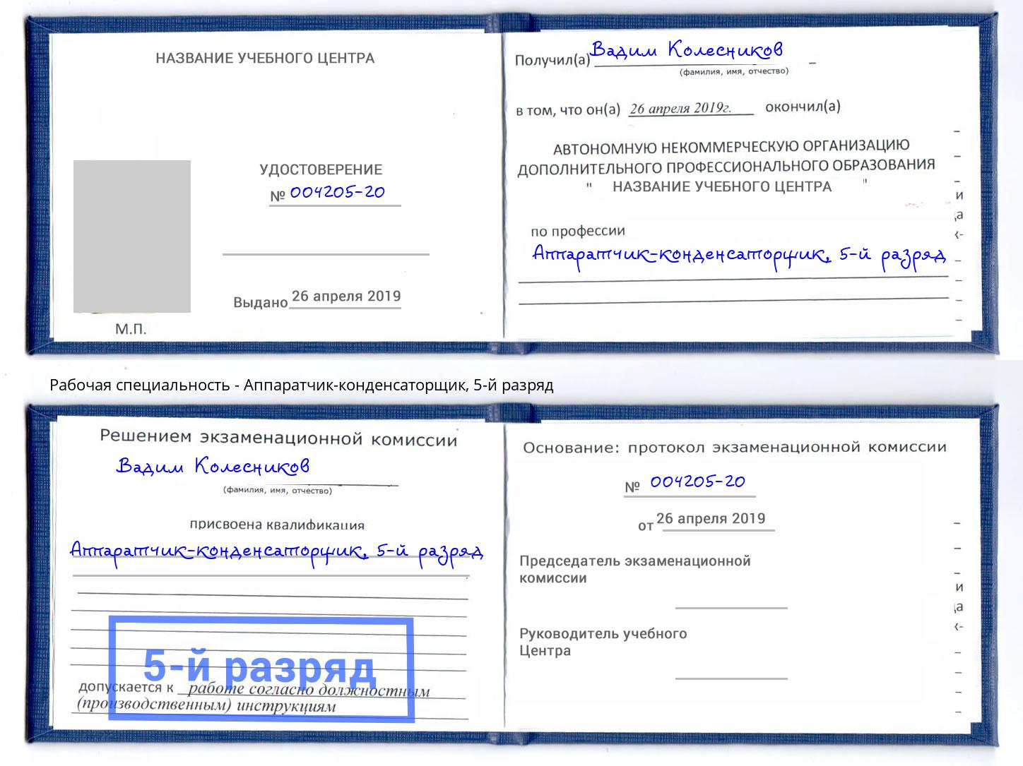 корочка 5-й разряд Аппаратчик-конденсаторщик Саянск