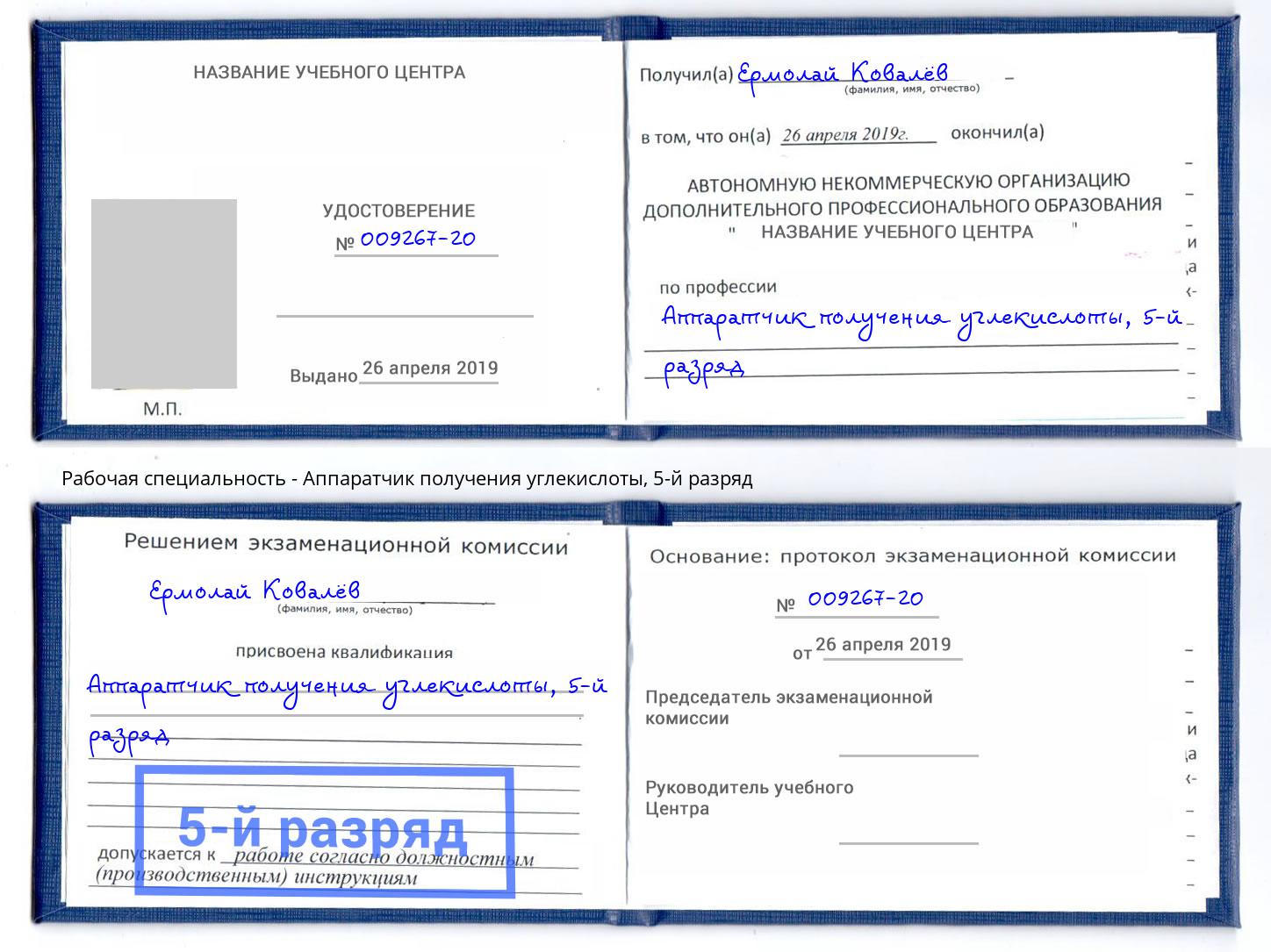 корочка 5-й разряд Аппаратчик получения углекислоты Саянск