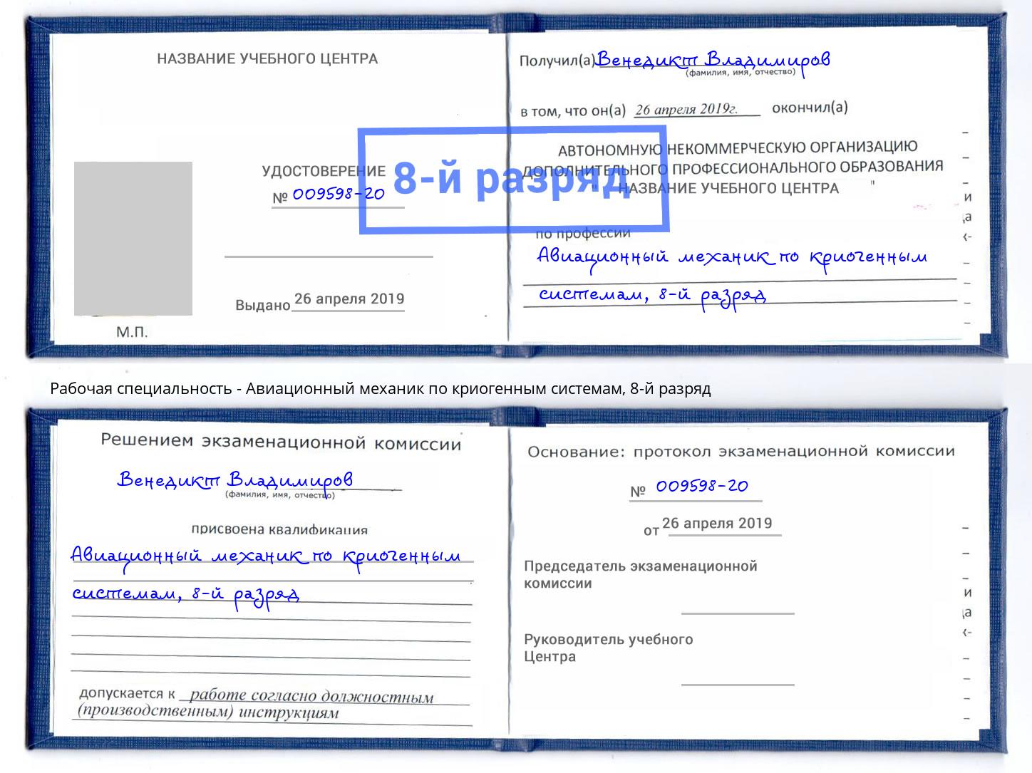 корочка 8-й разряд Авиационный механик по криогенным системам Саянск