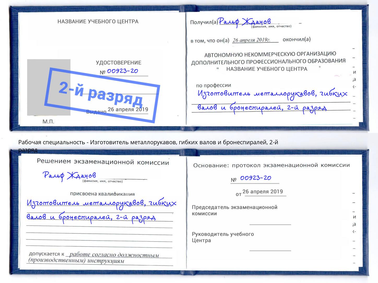 корочка 2-й разряд Изготовитель металлорукавов, гибких валов и бронеспиралей Саянск
